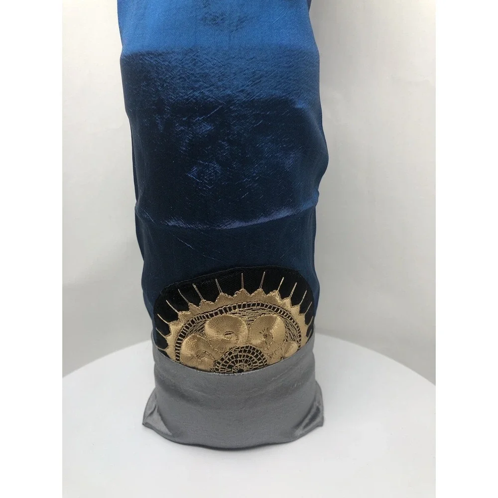 Festive Host Gift Wine Bottle Cover Blue Silky Material Gold Embroidered Pattern